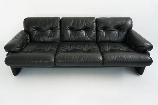 Vintage Black Leather 3 Seater Coronado Sofa By Tobia Afra Scarpa For B B Italia C B Italia 1970s For Sale At Pamono