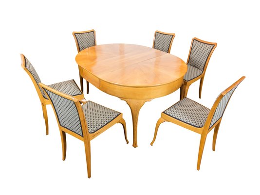 Art Deco Pearwood Dining Table And, Antique Art Deco Dining Table And Chairs Set
