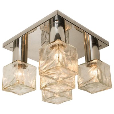 1 of 2 Large Murano Ice Glass and Brass Chandelier by Kalmar 1 of 2 Large Murano Ice Glass and Brass Chandelier by Kalmar