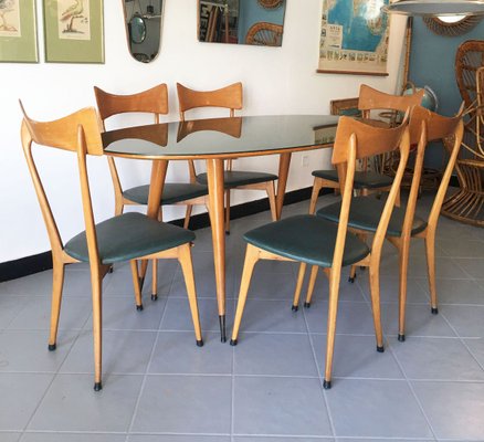 Mid Century Dining Table Chairs Set Attributed To Ico Parisi Set Of 7 For Sale At Pamono