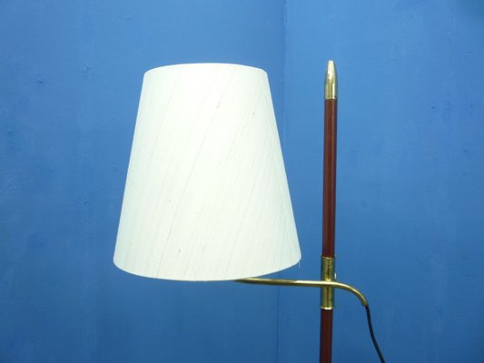 Brass And Teak Floor Lamp By Florian, Contemporary Floor Lamps With Attached Table