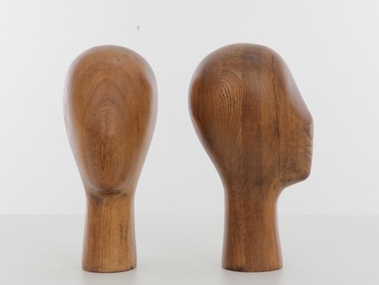 Vintage Wood Mannequin Heads, 1960s, Set of 2 for sale at Pamono