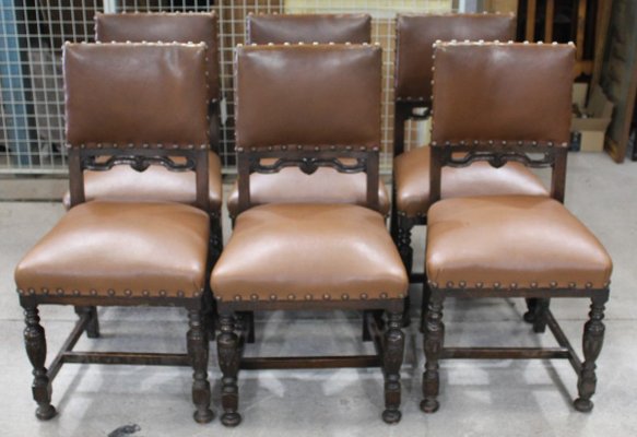 Oak And Brown Leather Dining Chairs 1940s Set Of 6 For Sale At Pamono