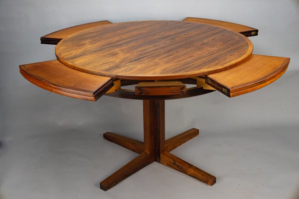 Round Extendable Rosewood Flip Flap Lotus Dining Table From Dyrlund 1970s For At Pamono Round Extendable Rosewood Flip Flap, Expandable Table Round