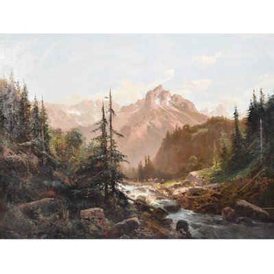 Flock Mountain Landscape Painting, 19th Century Landscape Paintings