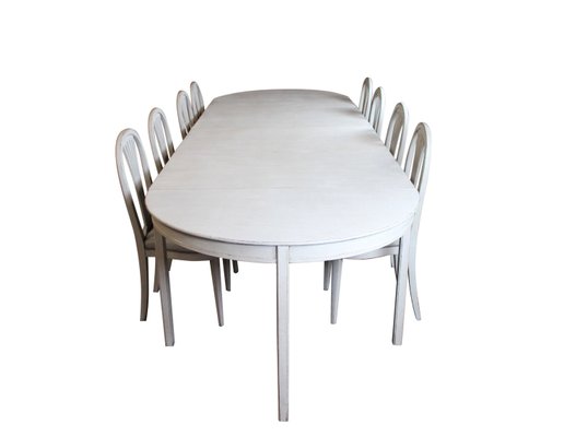 Gustavian Grey Painted Dining Table Chairs Set Set Of 9 For Sale At Pamono