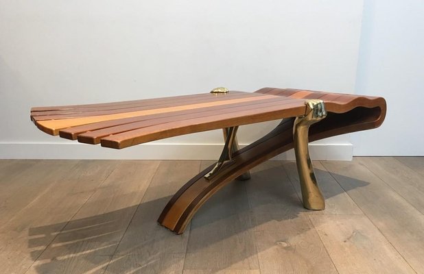Italian Thick Wood Gilt Brass Coffee, Thick Wood Top Coffee Table