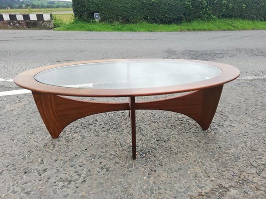 Oval Teak Astro Coffee Table With Glass, Coffee Table Teak Oval