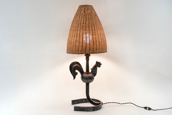 Wrought Iron Rooster Table Lamp 1950s, Antique Rooster Lamp