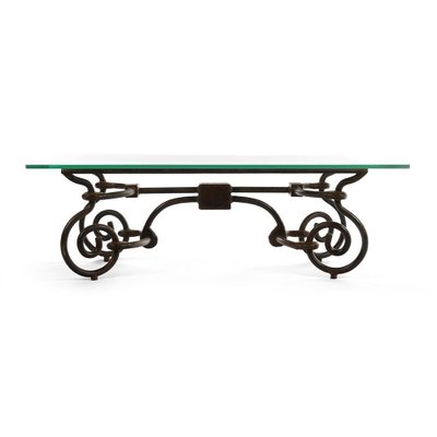 Vintage Iron Coffee Table with Glass Top