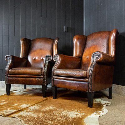 Vintage Brown Leather Wing Chair For, Leather Wingback Recliner