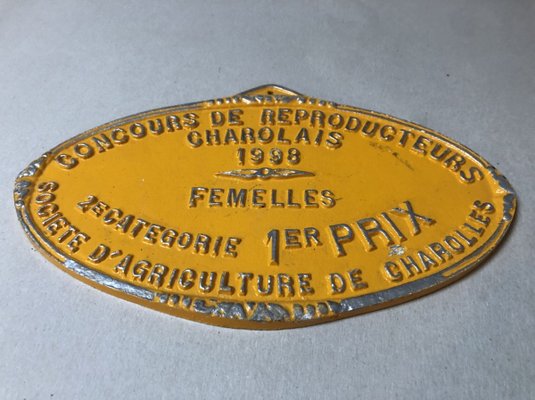 Ancienne Plaque De Concours Agricole Ovale – 1er Prix, Octeville Sur Mer, Vache Laitière – Original France