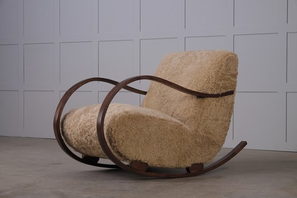 Swedish Sheepskin Rocking Chair 1950s