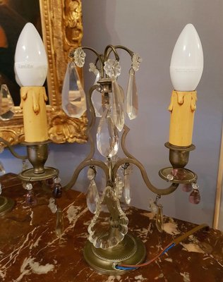Antique Brass And Silver Patina 2 Arm, Candle Table Lamps Brass