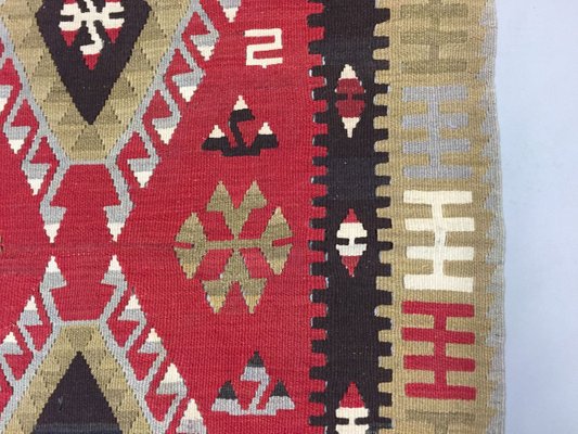 Beige Wool Tribal Kilim Rug 1950s, Black And Red Rugs