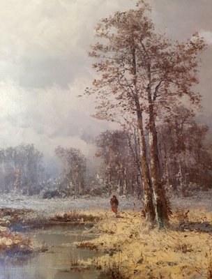 Peinture Scène d'Hiver Huile Sur Toile, 20ème Siècle en vente sur Pamono