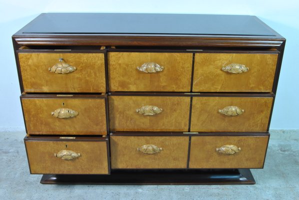 Italian Maple Mahogany Chest Of, Black Dresser With Glass Drawers