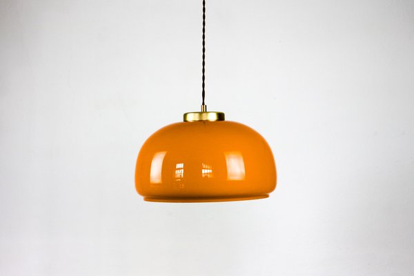 Mid Century Orange Glass Pendant Lamp, Orange Glass Lamp Shade
