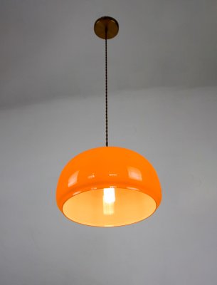 Mid Century Orange Glass Pendant Lamp, Orange Glass Lamp Shade