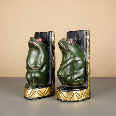 gift for frog's collector Italian craftsmanship Wooden Figurine Vintage Italy wooden frogs Statue Bookend Sold in pair wooden bookends