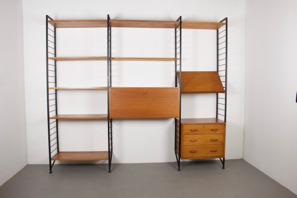 Vintage Ladderax Teak Metal Three Bay Shelving Storage Unit With Desk Drawer By Robert Heal For Staples Uk 1960s For Sale At Pamono