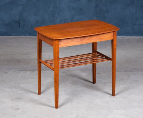 Mid Century Danish Teak Side Table With, Narrow Side Table With Shelves