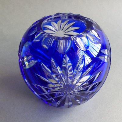 Blaue Vintage Bleikristall Vase von Tritschler Winterhalter. 1960