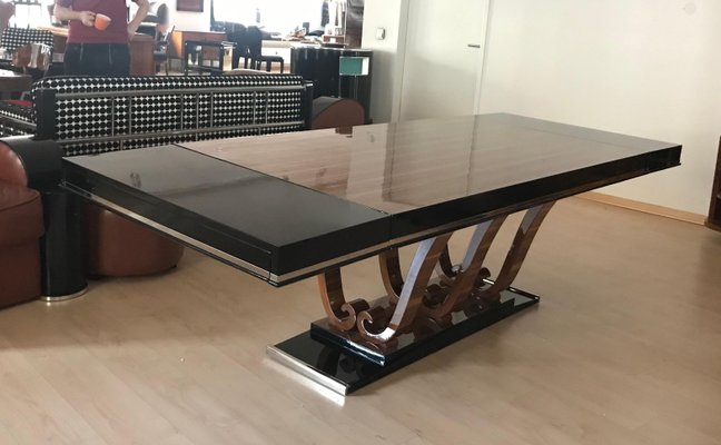 Expandable Art Deco Dining Table Walnut And Black Lacquer France Circa 1930 For At Pamono Expandable Art Deco Dining Table, Is Lacquer Good For Dining Table