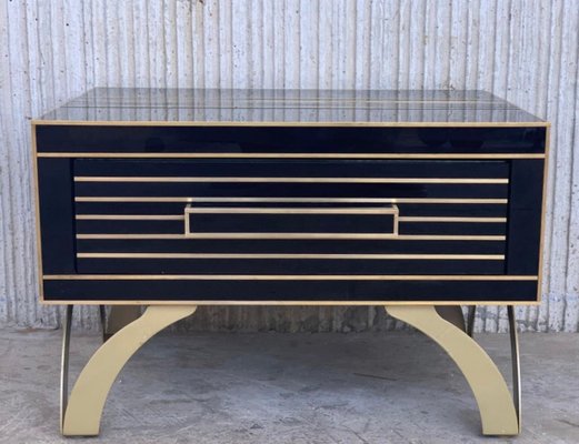 Mirrored Low Nightstand In Black Glass Mirror Chrome With Drawer By Zenza Contemporary Set Of 2 For Sale At Pamono