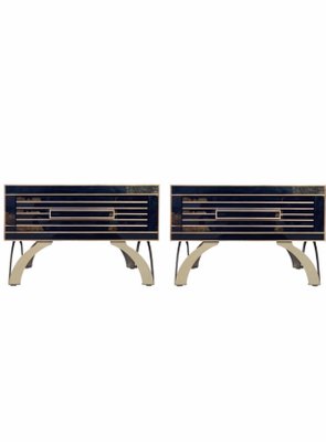 Mirrored Low Nightstand In Black Glass Mirror Chrome With Drawer By Zenza Contemporary Set Of 2 For Sale At Pamono