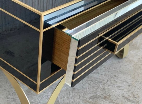 Mirrored Low Nightstand In Black Glass Mirror Chrome With Drawer By Zenza Contemporary Set Of 2 For Sale At Pamono