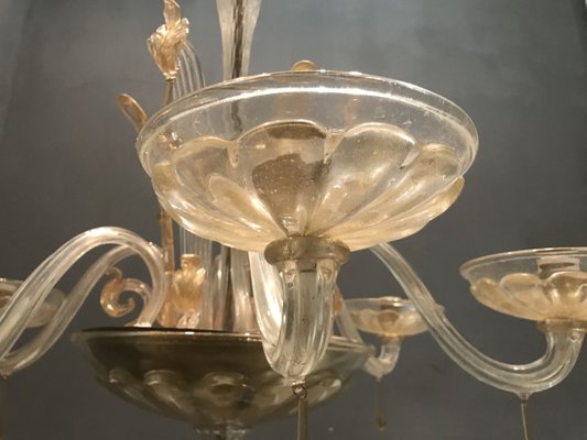 Large Art Deco Venetian Murano Glass, Old Milk Glass Chandelier Vintage