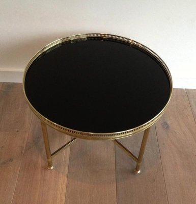 French Neoclassical Style Round Brass, Round Faux Leather Coffee Table