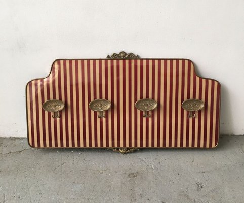 Mid Century Rack With 4 Brass Hooks And Striped Pattern For Sale At Pamono