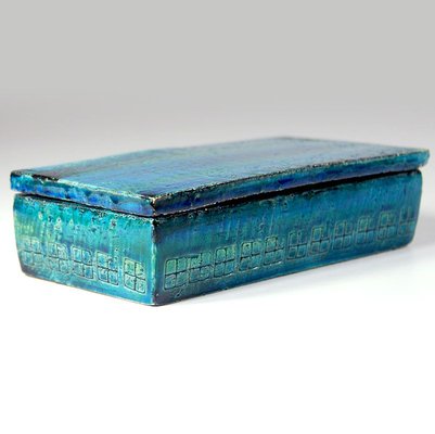 Rimini Blue and Green Bitossi Ceramic Lidded Box, 1960s for sale