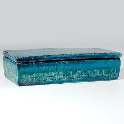 Rimini Blue and Green Bitossi Ceramic Lidded Box, 1960s for sale