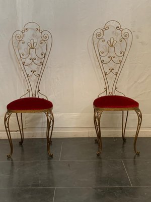 Set of Mid-Century Wrought Iron Gilded High Back Dining Chairs