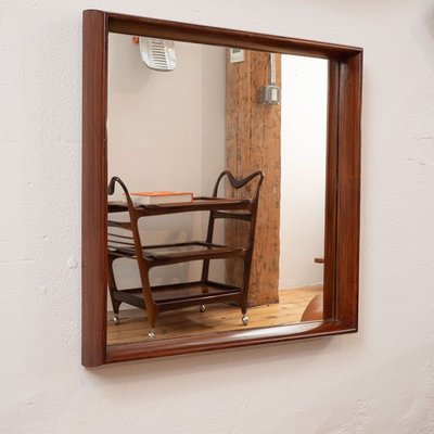 Mid Century Modern Square Wall Mirror in Solid Brazilian Hardwood Frame 1960s