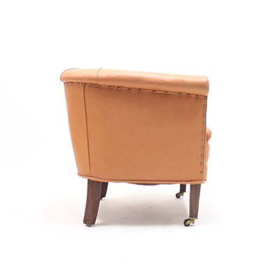 Brown Leather Club Chair On Castors, Leather Club Chair Ottoman