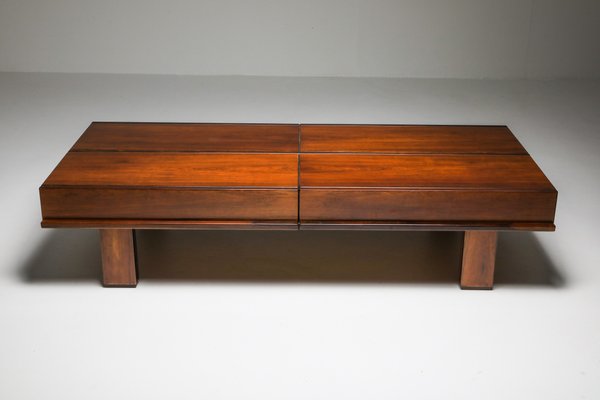 Walnut Coffee Table with Storage by Michelucci 1970s