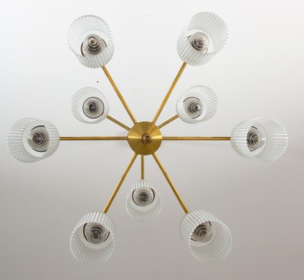 Swedish Chandelier in Brass & Glass by Holger Johansson for Westal Swedish Chandelier in Brass & Glass by Holger Johansson for Westal