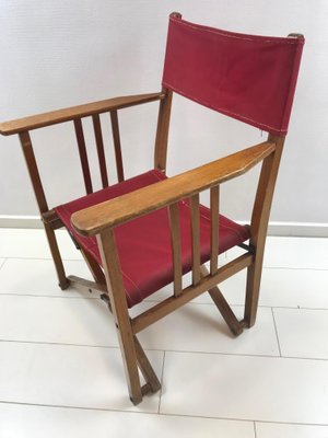 Vintage Oak Canvas Folding Directors, Vintage Canvas Folding Chair