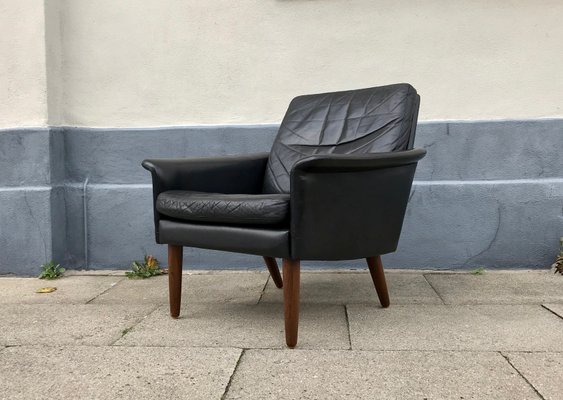 Danish Modern Black Leather Lounge Chair by Hans Olsen for CS Mobelfabrik 1960s