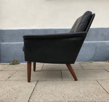 Danish Modern Black Leather Lounge Chair by Hans Olsen for CS
