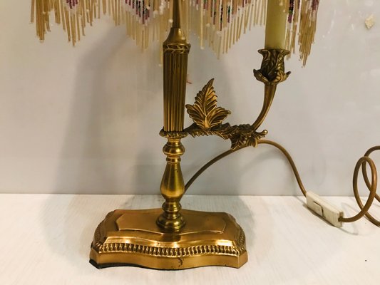 Brass Table Lamp With Silk Beaded, Antique Floor Lamp With Beaded Shade