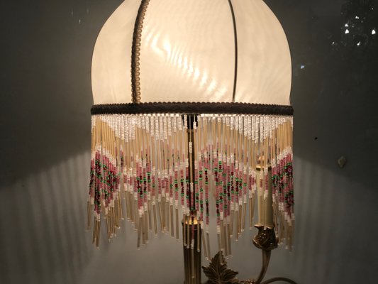 Brass Table Lamp With Silk Beaded, Crystal Bead Shade Floor Lamp