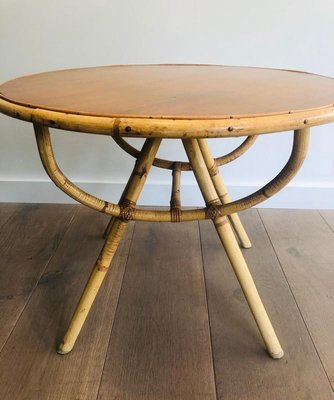 French Small Round Rattan Coffee Table, Small Circular Rattan Table