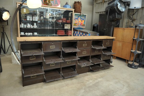 Longue Armoire Basse Avec Valves En Metal De Roneo 1950s En Vente Sur Pamono