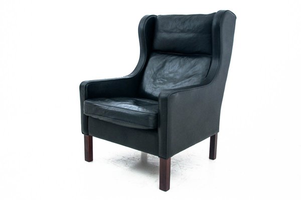 Black Leather Wingback Armchair 1950s, Grey Leather Wingback Chair