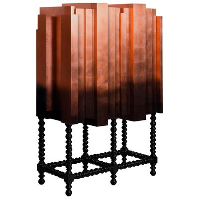 Solid Mahogany Copper Leaf Veneer Lacquer Bar Cabinet for sale